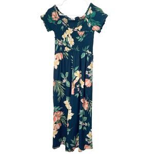 Patrons Of Peace Women's Jumpsuit Size S Smocked Wide Leg Green Tropical